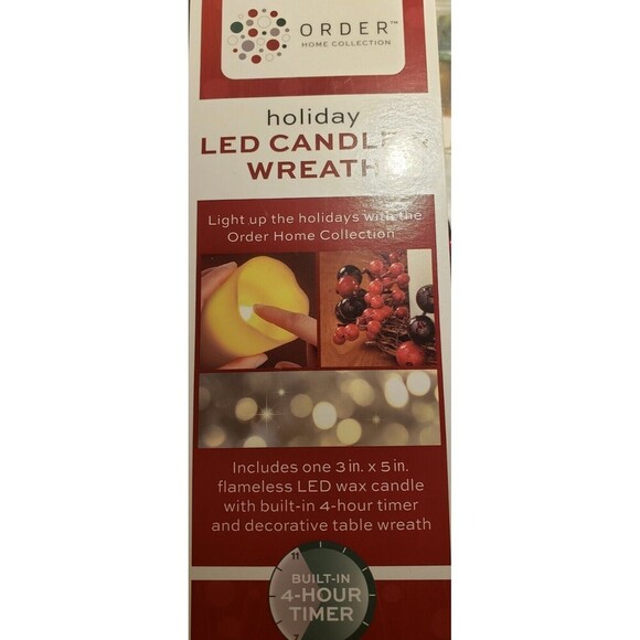 Battery Operated Candle w/Berry Grapevine Ring Timer New In Box - Picture 5 of 6